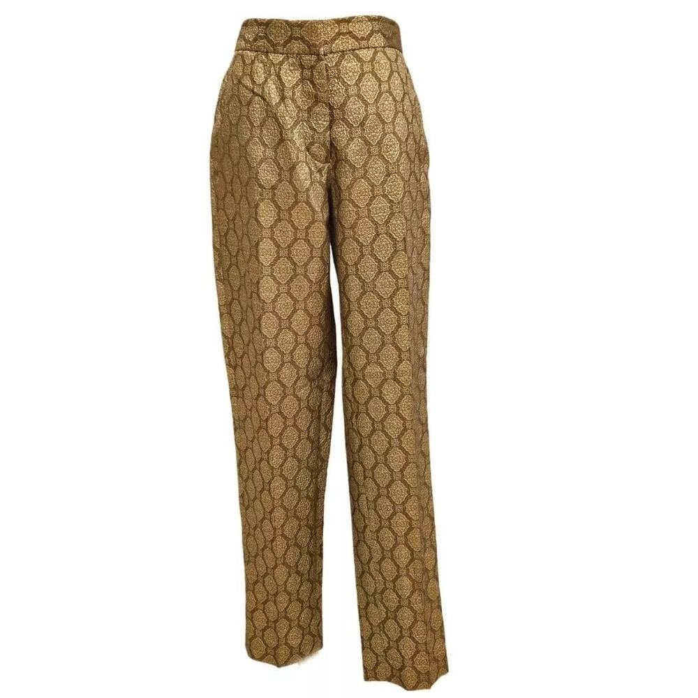 Stella McCartney Gold Metallic Jacquard Brocade Trousers Small High Rise Pants